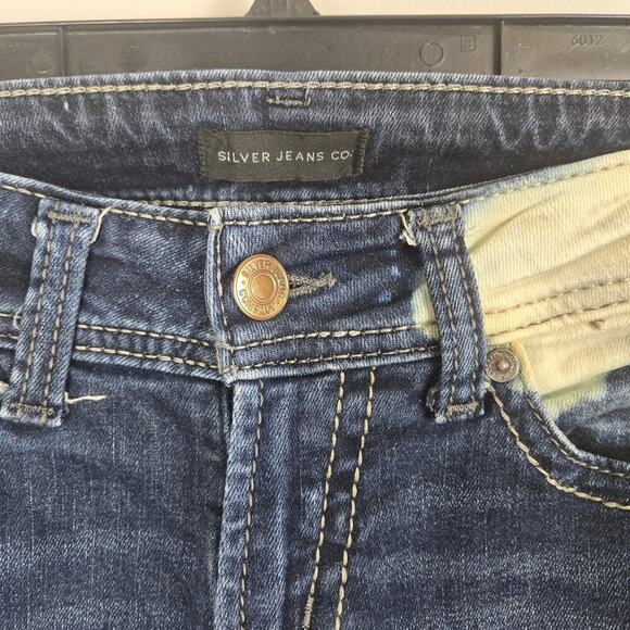 Silver Jeans Suki Slim Bootcut Mid Rise 27x35" Womens Distressed Acid Spot Wash - Picture 4 of 8